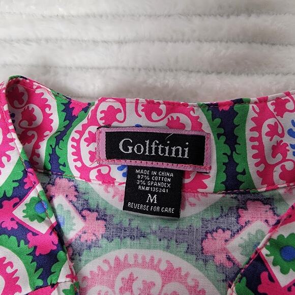 Golftini Pink Green Blue Batik Geometric Tunic Top M 3/4 Sleeve Golf Preppy - Picture 6 of 9